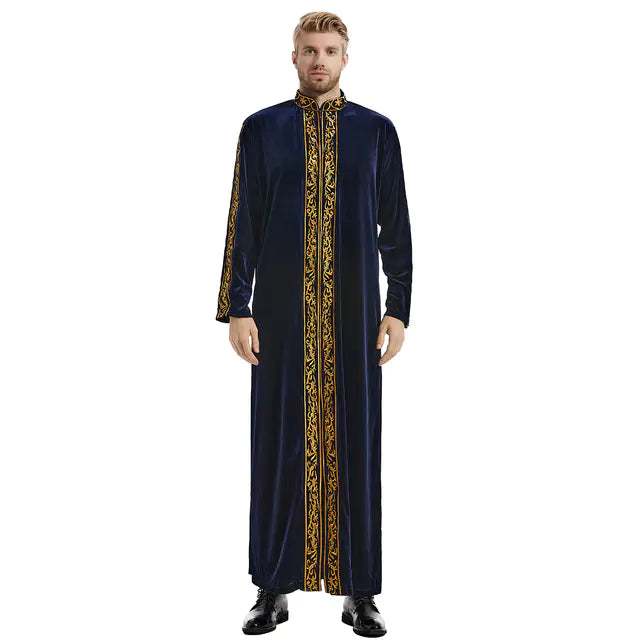 Men's Islamic Thobe with Embroidery and Long Sleeves