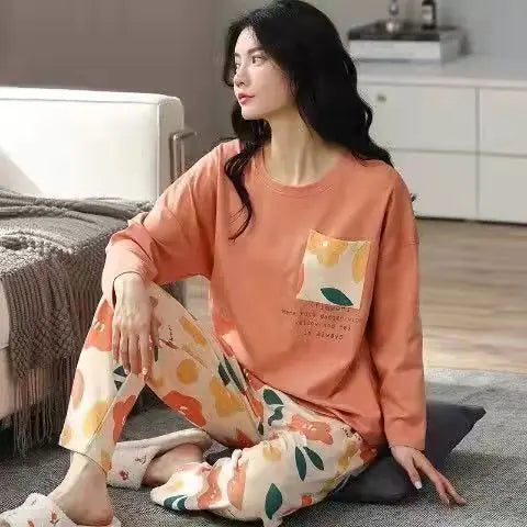 Korean Cotton Long-Sleeved Women's Pajama Set