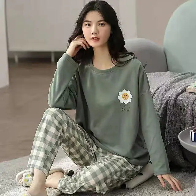 Korean Cotton Long-Sleeved Women's Pajama Set