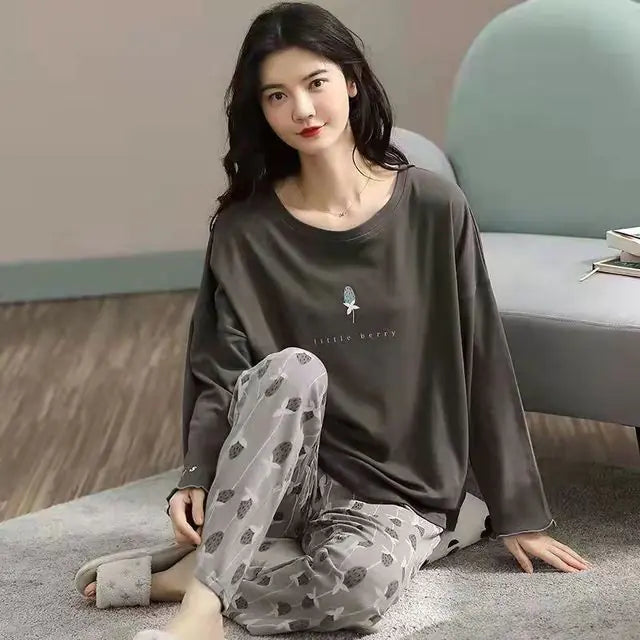 Korean Cotton Long-Sleeved Women's Pajama Set