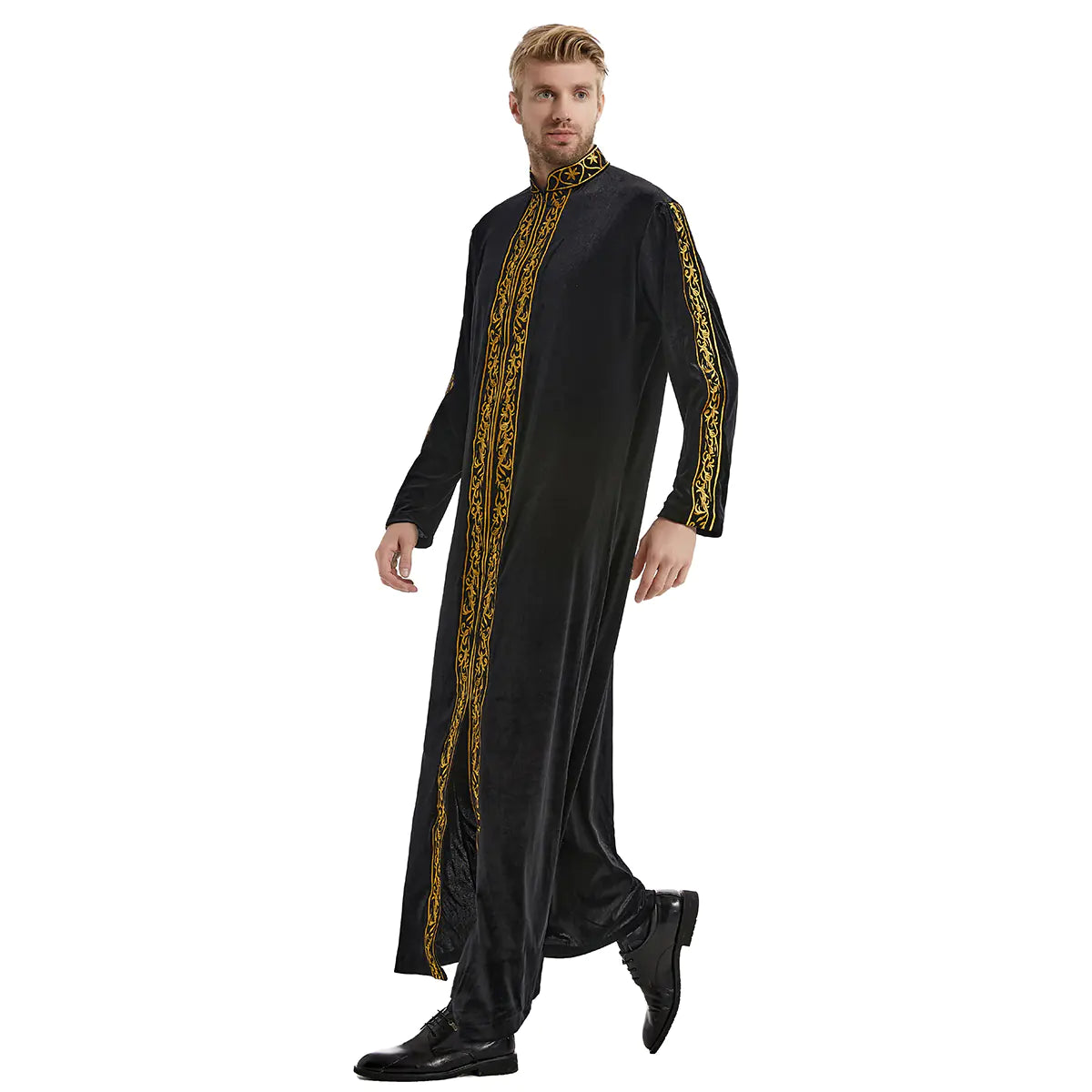Men's Islamic Thobe with Embroidery and Long Sleeves