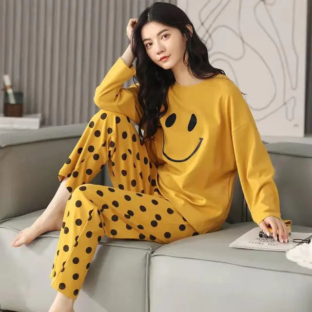 Korean Cotton Long-Sleeved Women's Pajama Set