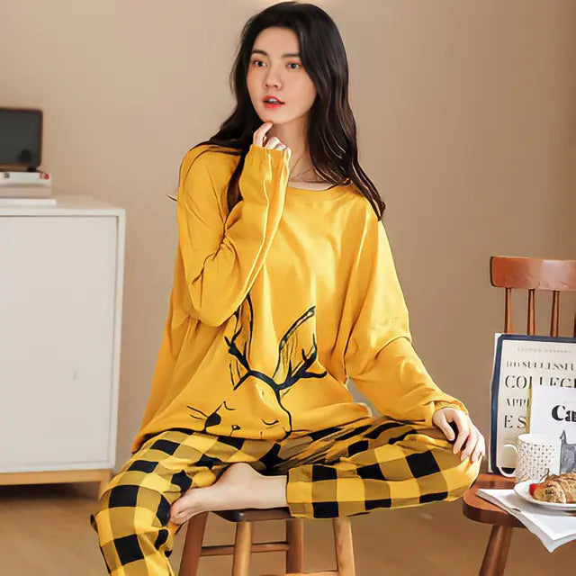 Korean Cotton Long-Sleeved Women's Pajama Set