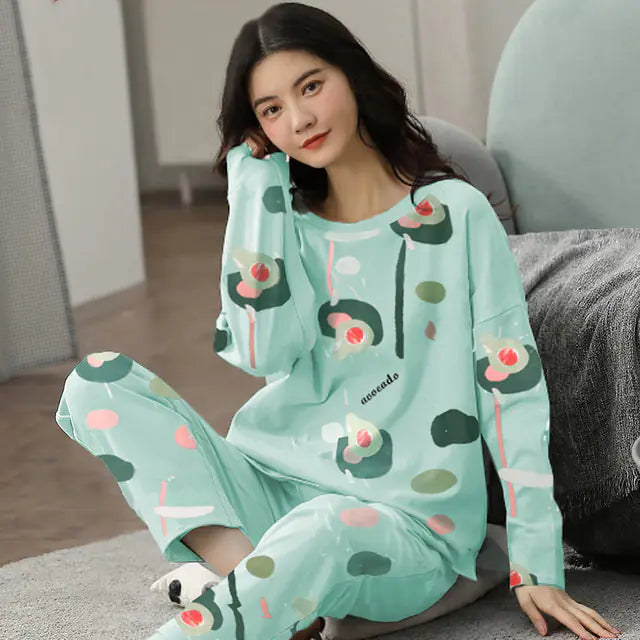 Korean Cotton Long-Sleeved Women's Pajama Set