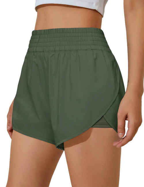BMJL Womens Running Shorts High Waisted Side Pocket Athletic Shorts High Side Slit 2 in 1 Gym Shorts(Army GreenM)