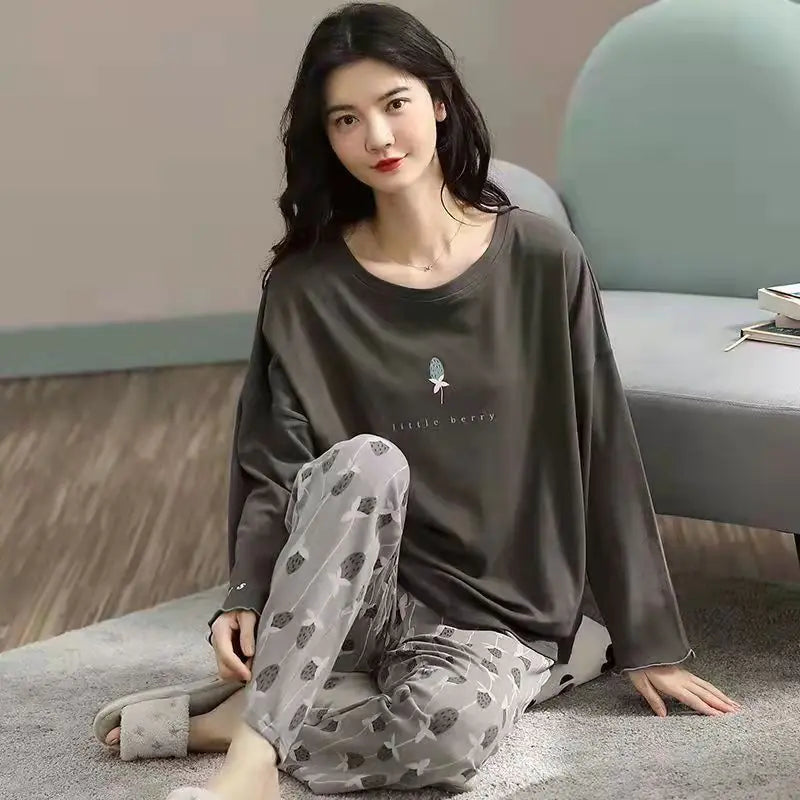 Korean Cotton Long-Sleeved Women's Pajama Set