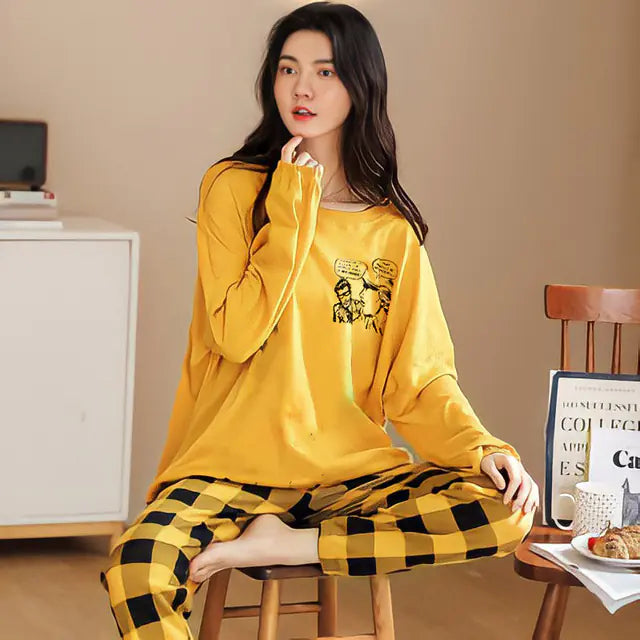 Korean Cotton Long-Sleeved Women's Pajama Set
