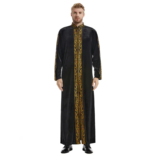 Men's Islamic Thobe with Embroidery and Long Sleeves