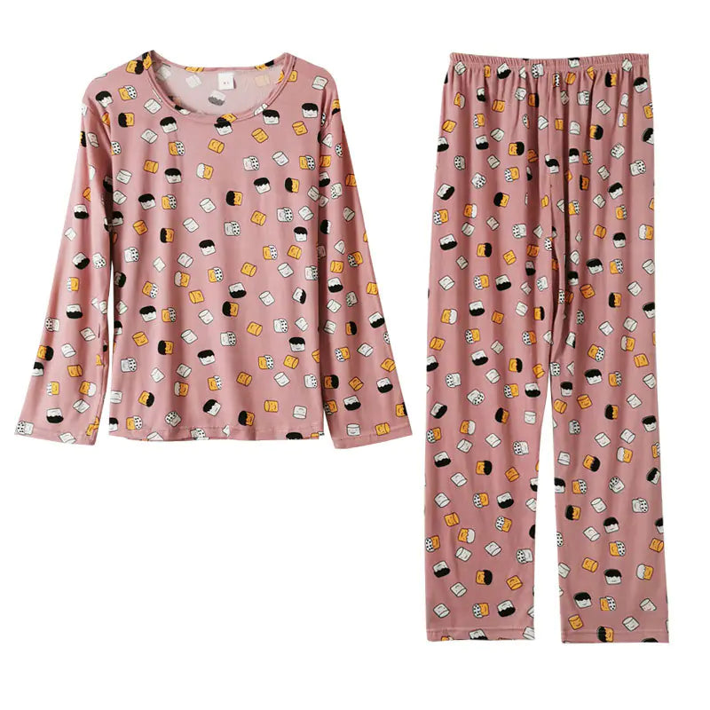 Cute Cartoon Print Long-Sleeved Women's Pajama Set