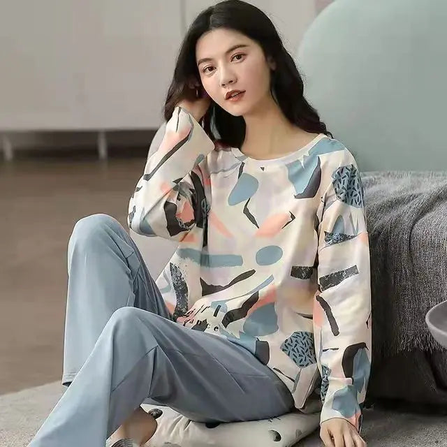 Korean Cotton Long-Sleeved Women's Pajama Set