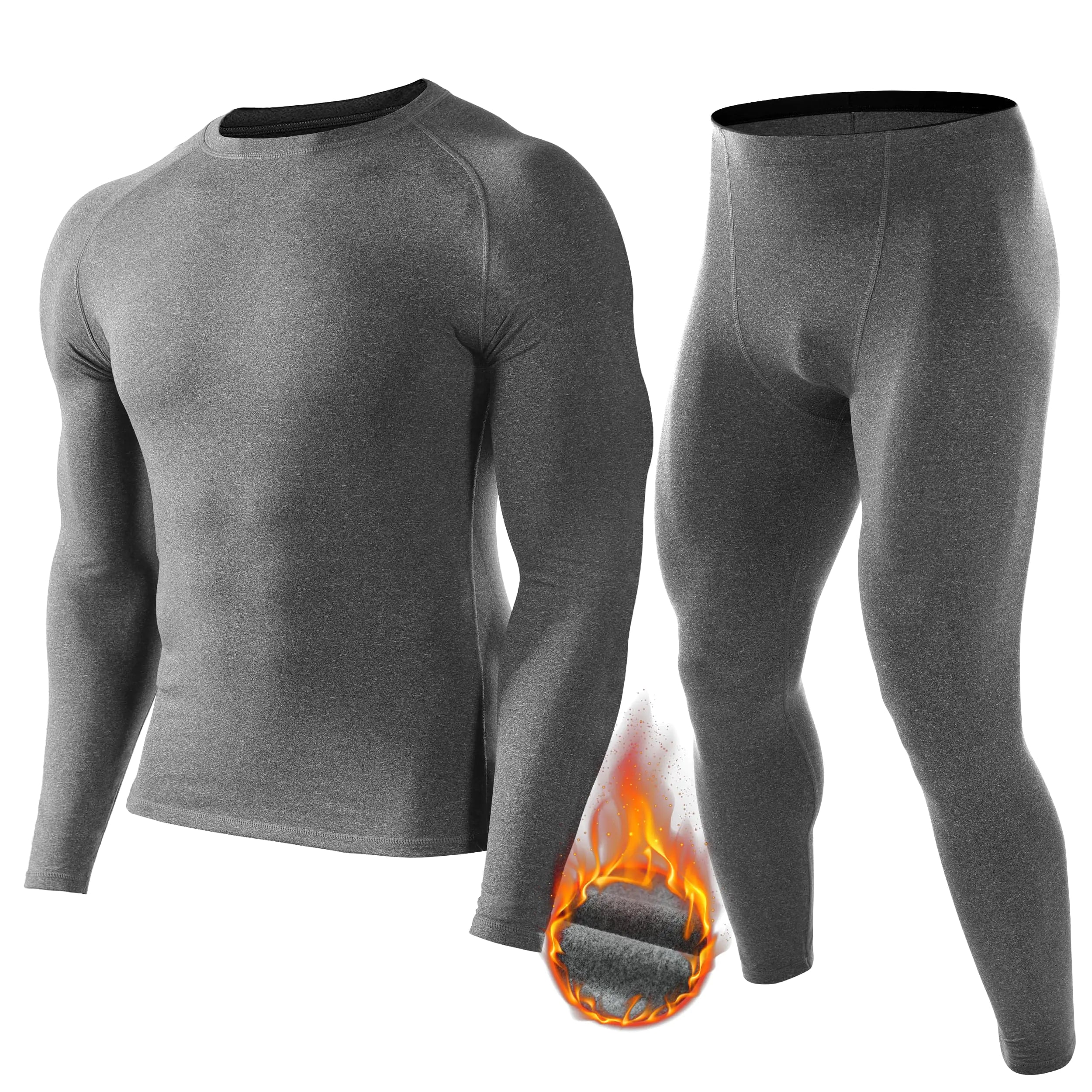 EoBeKee Long Johns Thermals Underwear for Men: Thermals Top and Bottom Set Fleece Lined Long Johns for Extreme Cold Skiing Hunting Grey