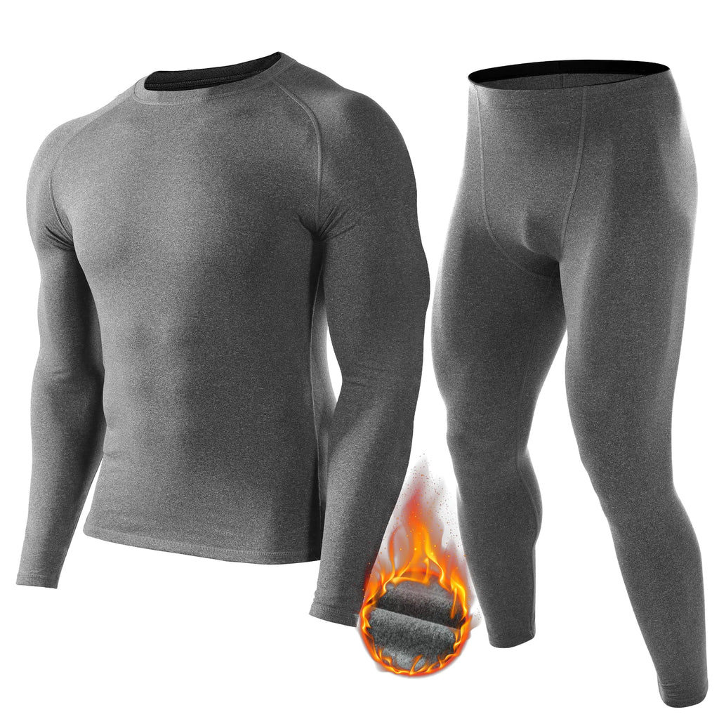 EoBeKee Long Johns Thermals Underwear for Men: Thermals Top and Bottom Set Fleece Lined Long Johns for Extreme Cold Skiing Hunting Grey