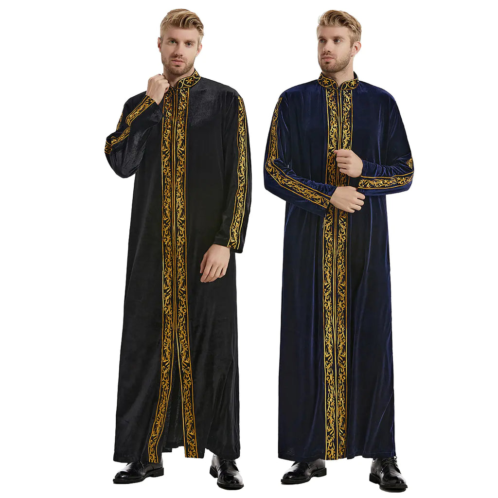 Men's Islamic Thobe with Embroidery and Long Sleeves