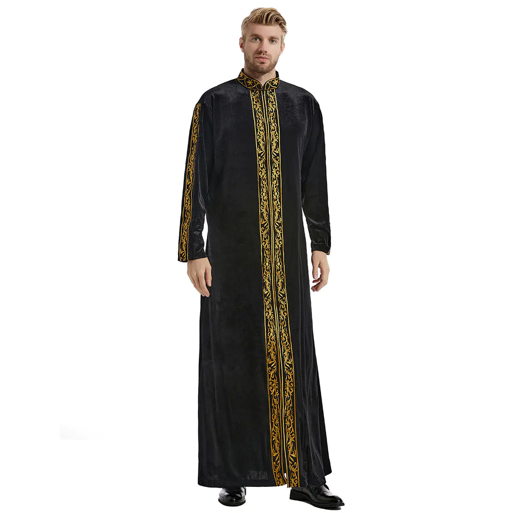 Men's Islamic Thobe with Embroidery and Long Sleeves