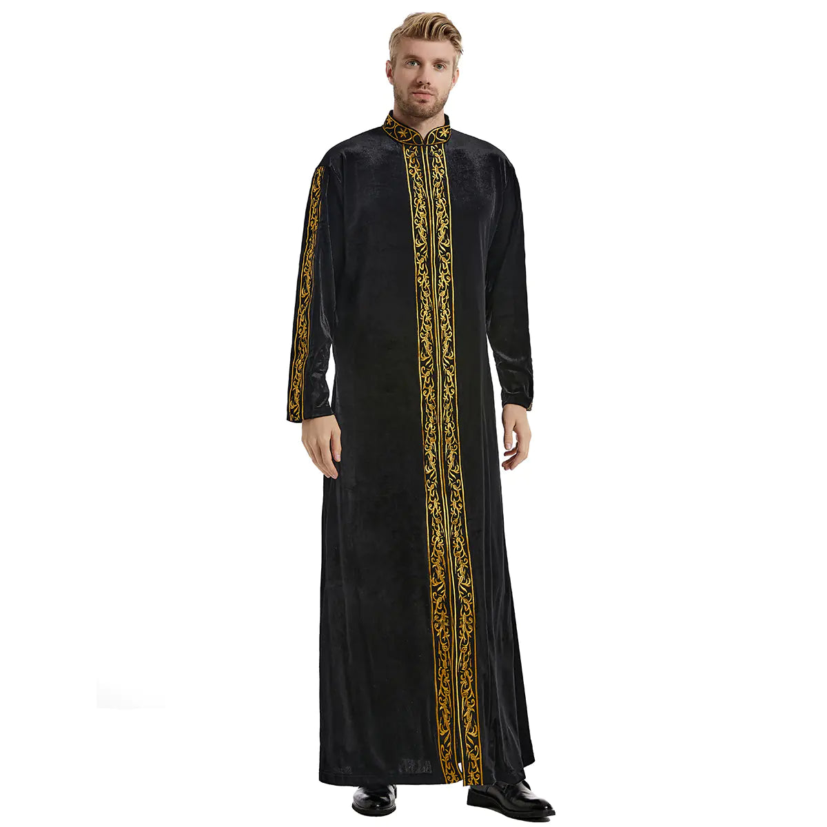 Men's Islamic Thobe with Embroidery and Long Sleeves