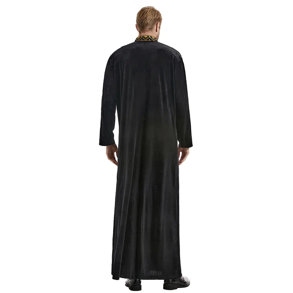 Men's Islamic Thobe with Embroidery and Long Sleeves