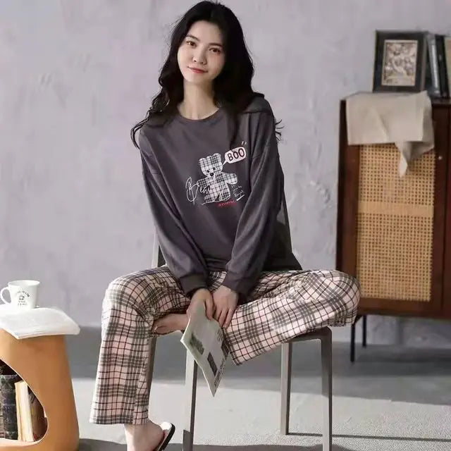 Korean Cotton Long-Sleeved Women's Pajama Set