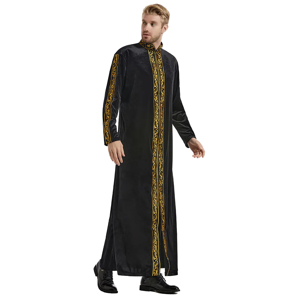 Men's Islamic Thobe with Embroidery and Long Sleeves