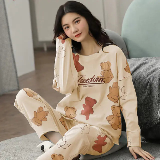 Korean Cotton Long-Sleeved Women's Pajama Set