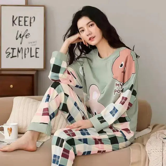 Korean Cotton Long-Sleeved Women's Pajama Set