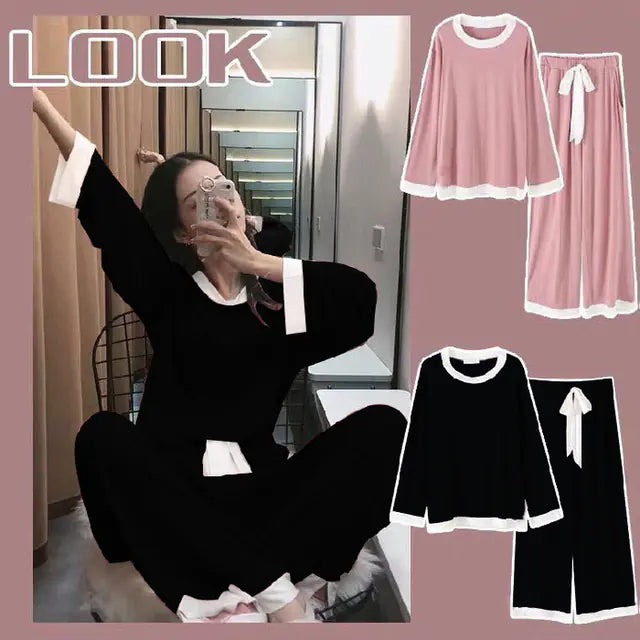 Cute Cartoon Print Long-Sleeved Women's Pajama Set