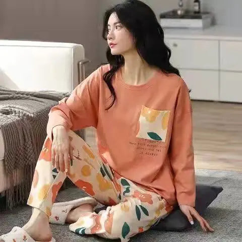 Korean Cotton Long-Sleeved Women's Pajama Set