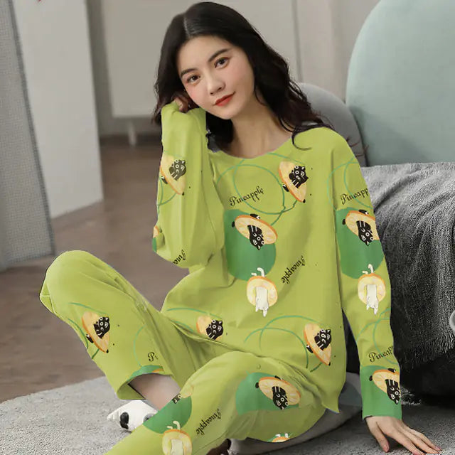 Korean Cotton Long-Sleeved Women's Pajama Set