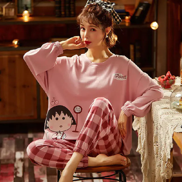 Cute Cartoon Print Long-Sleeved Women's Pajama Set